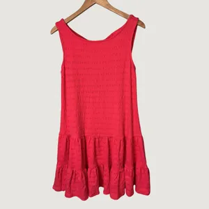 Anthropologie Open Back Tiered Mini Dress Coral Pink Textured Stripe Large thumbnail 3