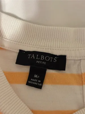 Talbots Petite MP Pima Cotton Orange White Striped Tee Top thumbnail 2