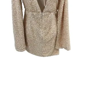 Michael Costello‎ x Revolve Valerie Dress Mini Long Sleeve Sequin Ivory Medium thumbnail 12