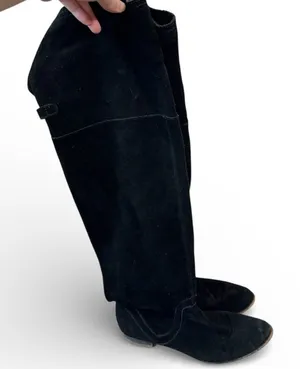 Zara Black Suede Leather Over The Knee Boots Women’s 8 Fall Tall Boho Classic thumbnail 1