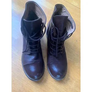 Creator Ankle Leather‎ Booties Boho Chic Brown Lace Up Boots Shoes, Size 38 thumbnail 7
