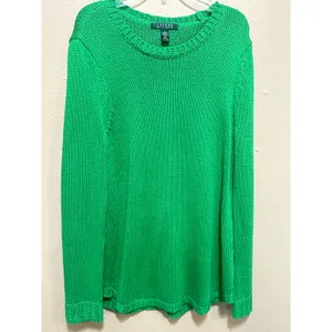Lauren‎ Ralph Lauren Green Knit Sweater Womens Large Cotton Crewneck thumbnail 7