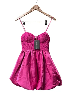 Angel Biba Embroidered Lace Top Bubble Hem Sleeveless Mini Dress Pink Small NEW thumbnail 4