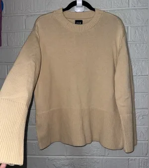 GAP Women's Knit Cotton Sweater Pull over Long Sleeve Taupe Sz M ✨ thumbnail 1
