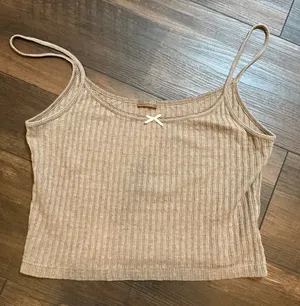 John Galt Brandy Melville Ribbed Cami Tan Brown Bow Cropped Tank Top OS Basic thumbnail 1