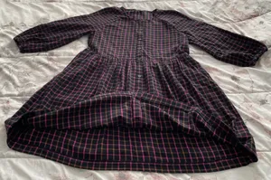 Madewell Plaid Flannel Pink Black Raglan Button Front Shirt Dress with Pockets, size 0 thumbnail 10