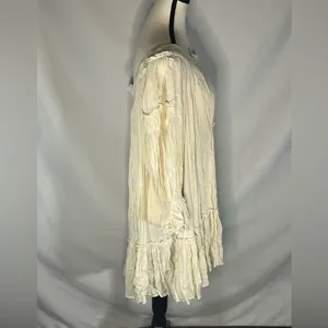 Free People Ivory Voile & Lace Tunic Mini Dress Cream Boho Smocked Medium thumbnail 5
