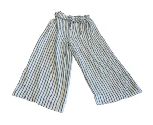 American Eagle Striped Wide Leg Culotte Pant L White Blue‎ Tie Waist Coastal thumbnail 1