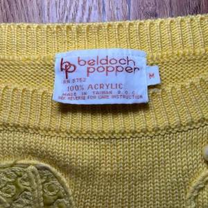 VTG 80s Beldoch Popper Yellow Floral Applique Pearl Knit Sweater Womens M READ thumbnail 2