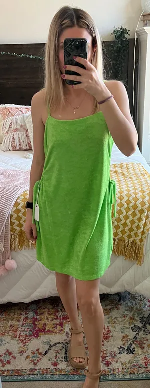 Lime Green Terry Cloth Mini Dress With Cut Out Sides thumbnail 1