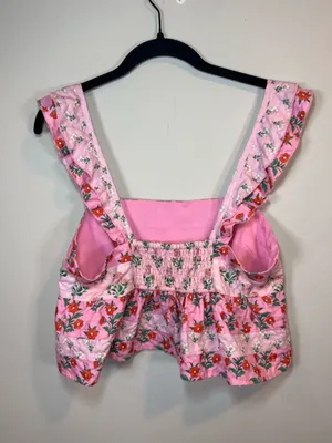 Altar'd State Floral Babydoll Tank Top Pink Red Tiered Ruffles Vacation Sz Large thumbnail 7