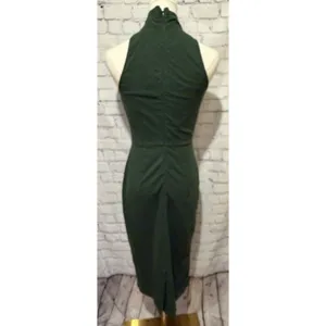 Zapelle dark green sleeveless midi sheath dress High Neck And Front Tie XS-2 thumbnail 4