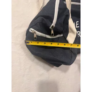 Meet Me At The Barre Denim Duffel Bag Gym Travel Dance‎ Tote Dark Blue White thumbnail 6