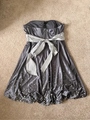 Dressbarn Collection Gray & Silver Strapless Formal Dress thumbnail 5