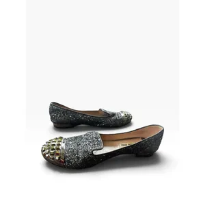 Miu Miu Silver Glitter Studded Toe Cap Smoking Slipper Loafers EU 37 US 7 5S8518 thumbnail 5