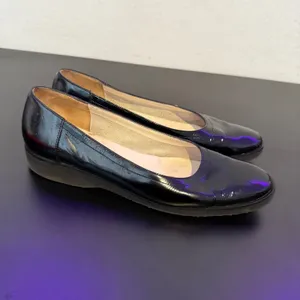 Salvatore Ferragamo Patent Leather Wedges Womens 6.5 Black Shoes Office Casual thumbnail 6