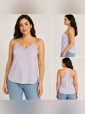 Nine West Women’s Medium Lavender Satin Lace Trim Camisole Tank Top NWT thumbnail 2