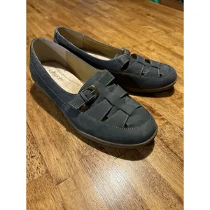 SOFTSPOTS Mary Jane‎ Woven Suede Flats Buckle Blue Cushioned Comfort Size 8.5WW thumbnail 4