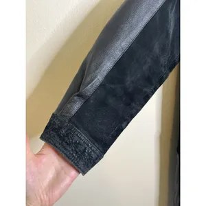 Women's Leather Coat Long Trench Black Patchwork Gothic Print Whimsigoth Moto 80 thumbnail 5