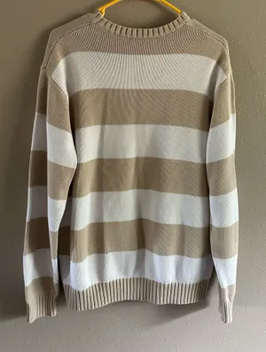 Brandy Melville Brianna Striped Cotton Knit Sweater - Tan & White 160/84A thumbnail 3