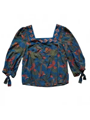 Anthropologie Farm Rio Bianca Blouse Puffed Sleeve Jungle Print Square Neck XS thumbnail 2