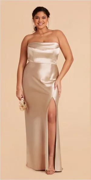 BIRDY GREY Mia Shiny Satin Strapless Maxi Dress In Gold thumbnail 1