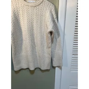 Primark Womens Size Small Crewneck Sweater Cream Beige Textured Herringbone Knit thumbnail 4