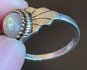 Simulated opal silver plated women ring size 9 thumbnail 8