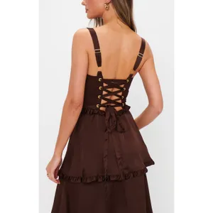 Show Me Your Mumu Lady Corset Dress in Chocolate Luxe Satin M NWT thumbnail 7