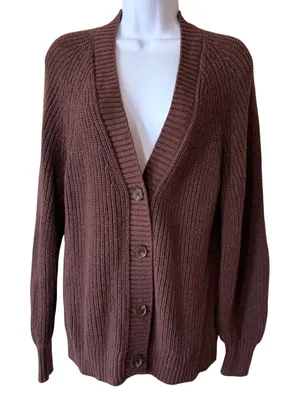GAP Women 100% Cotton Cardigan S Brown Chunky Knit V-Neck Button Front Granola thumbnail 1