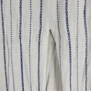 Monteau Los Angeles Linen Maxi Sundress Large White Blue Striped Rayon Slit thumbnail 10