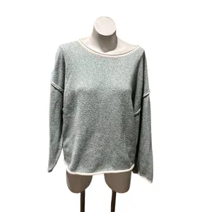 Womens Sweater Size M Sage Green Textured Knit Boat Neck Fringe Long thumbnail 3