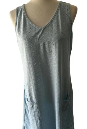 Light blue eyelet sleeveless dress with pockets thumbnail 1
