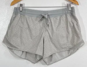 Lululemon Hotty Hot Lined Running Shorts Gray White Ditsy Daisy Print Size 12 thumbnail 1