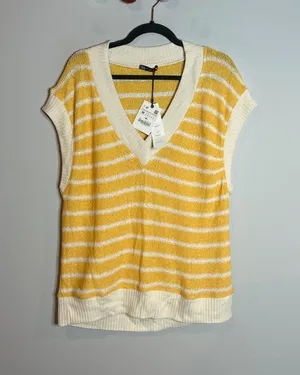 NWT Zara yellow and cream oversized sweater vest thumbnail 1
