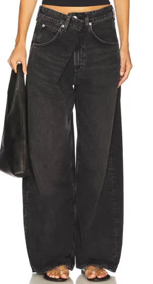 Agolde Vana Fold Wide Leg Denim Jeans Black Arcane Size 25 thumbnail 1