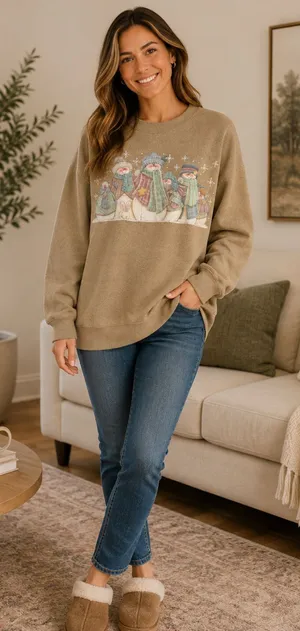 Vintage Lee Womens Size XL Heavyweight Christmas Snowman Sweatshirt Brown Winter thumbnail 1