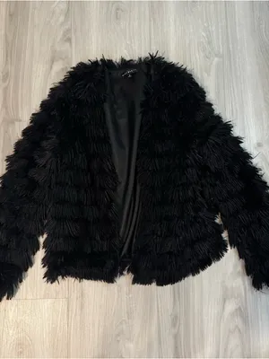 Blue blush Bambi faux fur fringe black jacket NWOT size small thumbnail 6