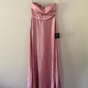 Lulus Maxi Dress Real Romantic Light Rose Pink Satin Strapless Flowy Size S thumbnail 4