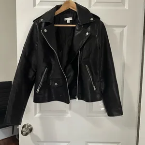 Topshop Black Leather Jacket Asymmetrical Zipper Lapel Collar thumbnail 2