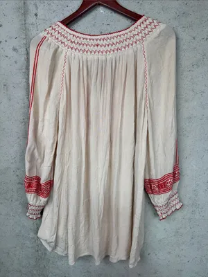 Free People Wind Willow Boho Tunic Dress Cottagecore Peasant Beige Womens XS thumbnail 4