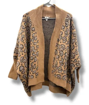 Anthropologie Akemi‎ + Kin Leopard Cardigan One Size Brown Knit Open Front Cozy thumbnail 1