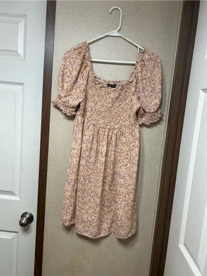 As You Wish Pastel Yellow Mini Dress with Lavender Floral Print thumbnail 2