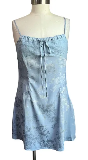 Cider Floral Jacquard‎ Corset Mini Dress in Baby Blue Size Large thumbnail 1