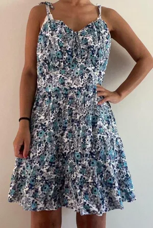Japna Blue White Floral Dress thumbnail 1