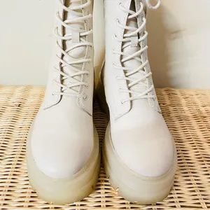 Stradivarius Cream Lace Up Leather Boots Size 38 (8) thumbnail 5