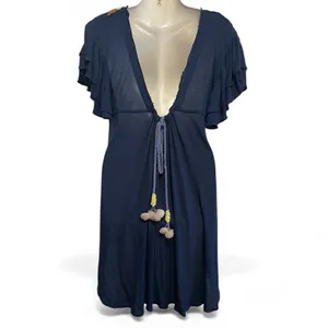 Free People Fiesta Embroidered Navy Top Tuni Sz M thumbnail 4