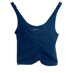 Abercrombie & Fitch Black Ribbed Knit Ruched Sleeveless Crop Top Tank Top Size M thumbnail 2