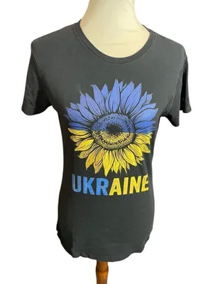 Ukraine Port Authority Women’s Black Short Sleeve 100% Cotton Graphic T-Shirt Si thumbnail 1