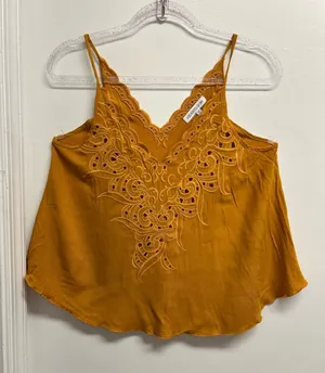Heartloom Golden Embroidered Babydoll Swing top Mustard Cami thumbnail 1